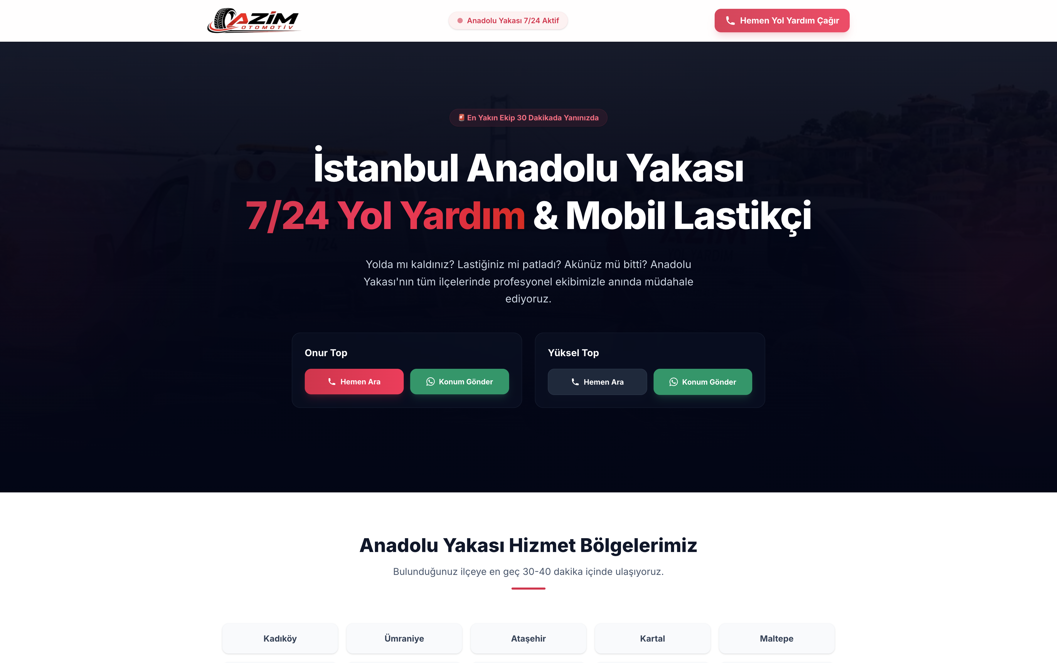 Azim Otomotiv Yol Yardım projesi